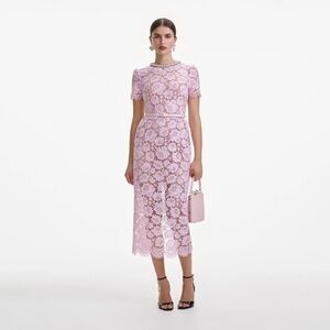 NEW Self-Portrait Fine Lace Pearl Midi Dress in Pink | UK 8 / US 4